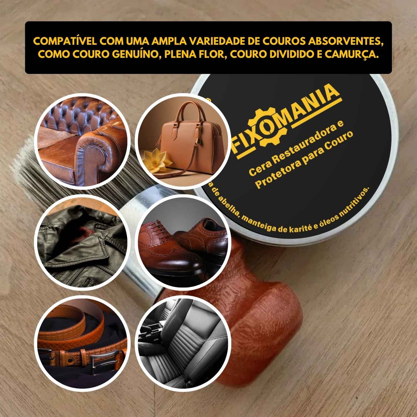 <tc>RenovaCouro™ - Cera restaurativa para couro com cera de beijo, manteiga de Karité e óleos nutritivos.</tc>