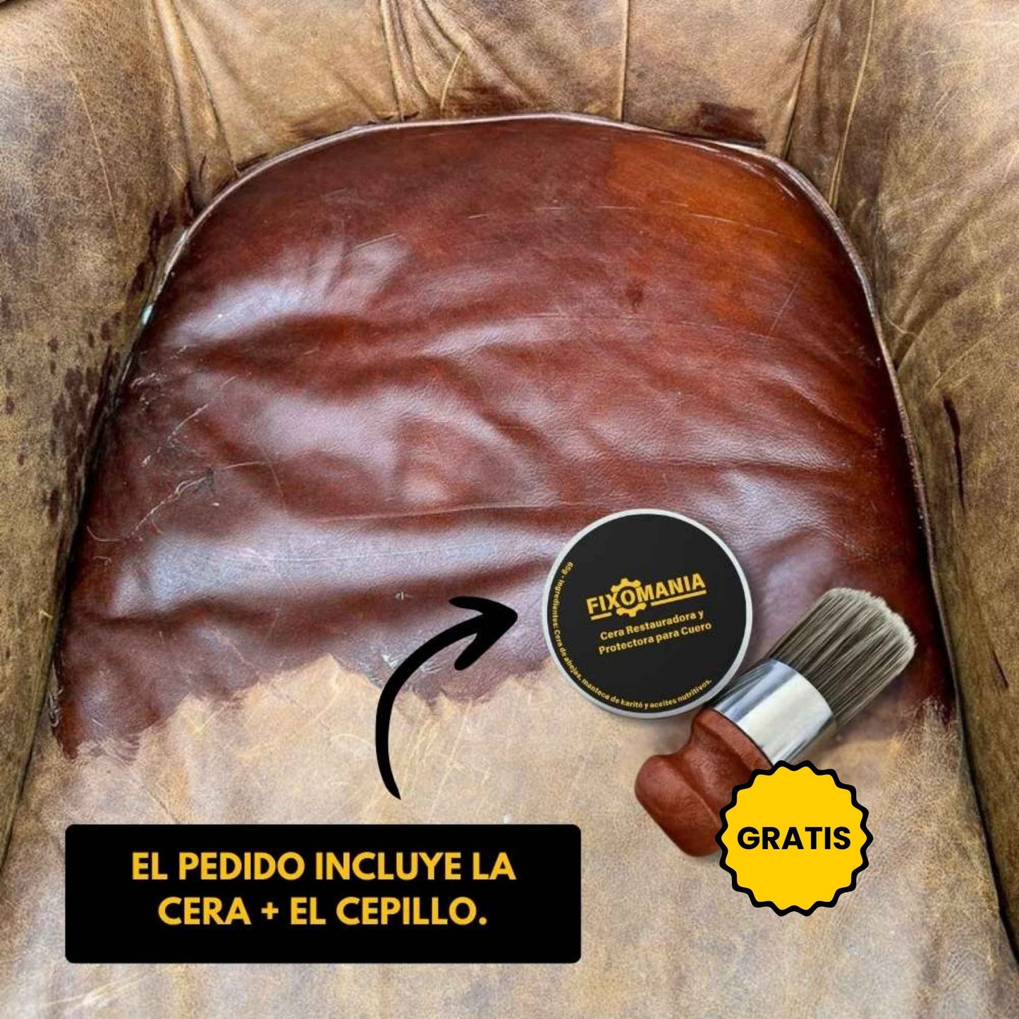 <tc>RenovaCouro™ - Cera restaurativa para couro com cera de beijo, manteiga de Karité e óleos nutritivos.</tc>