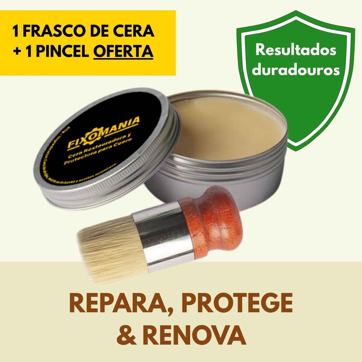 <tc>RenovaCouro™ - Cera restaurativa para couro com cera de beijo, manteiga de Karité e óleos nutritivos.</tc>